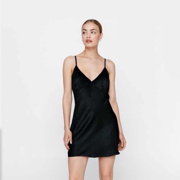 Nasty Gal Black Satin Strappy Mini Slip Dress - Picture 1 of 9